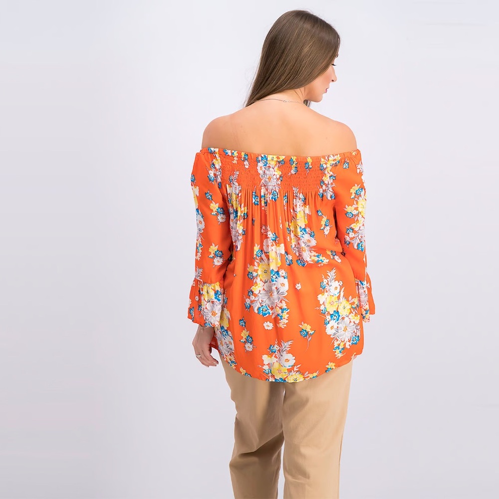 BeachLunchLounge Women Printed Tops Blouse Floral Orange Sz M